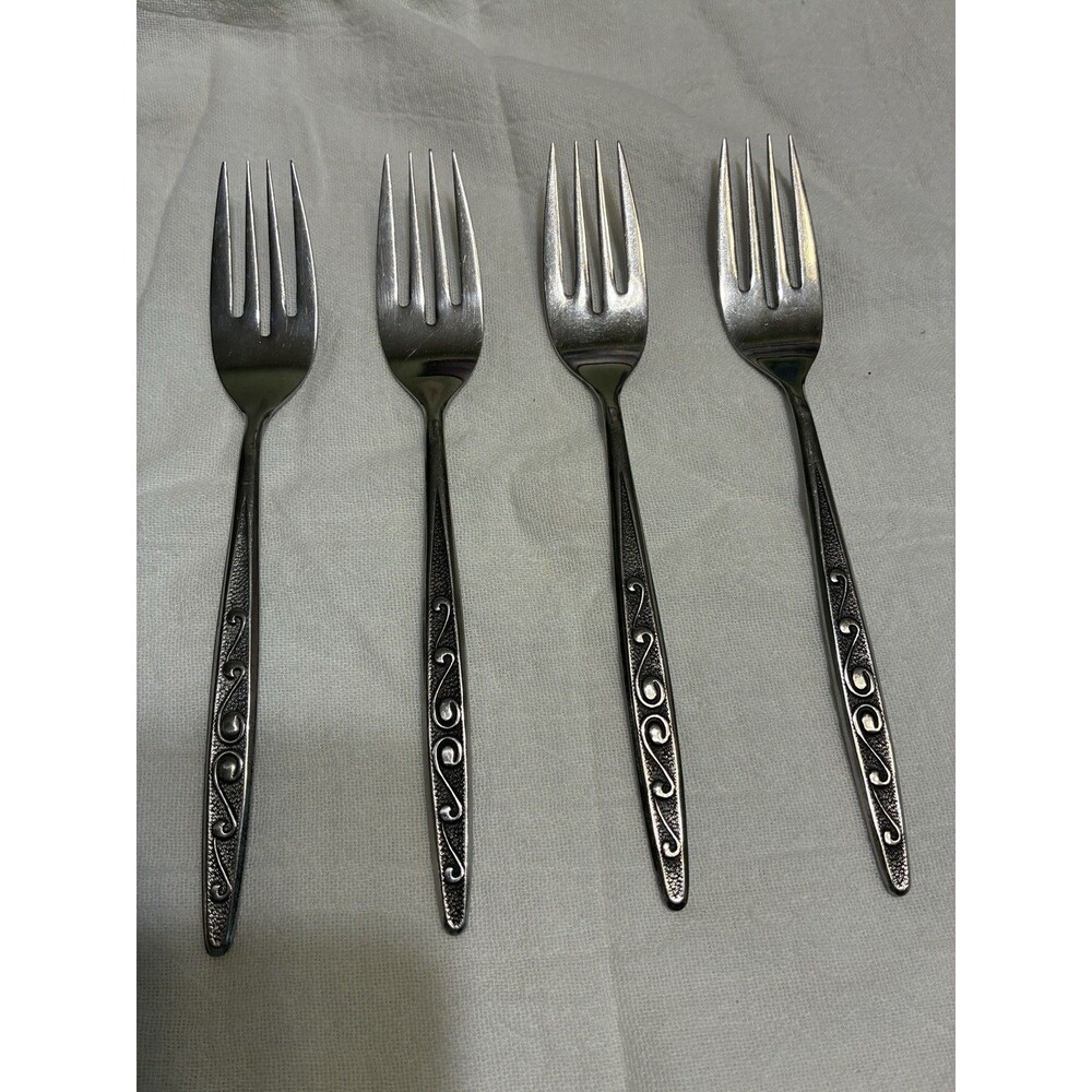 Vintage Hanford Forge RUTGERS Stainless Salad Forks Lot Of 4 MCM Japan Flatware